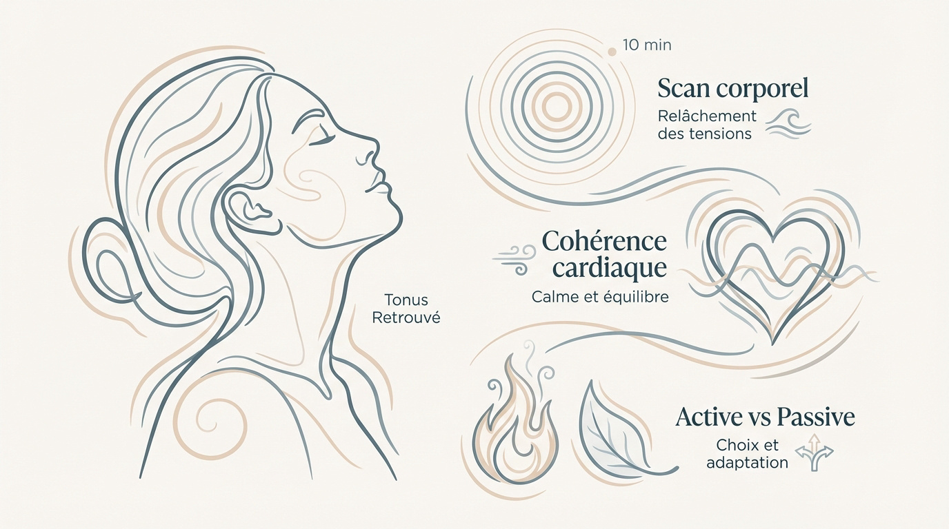 Illustration de méthodes de relaxation pour retrouver du tonus et de l'énergie