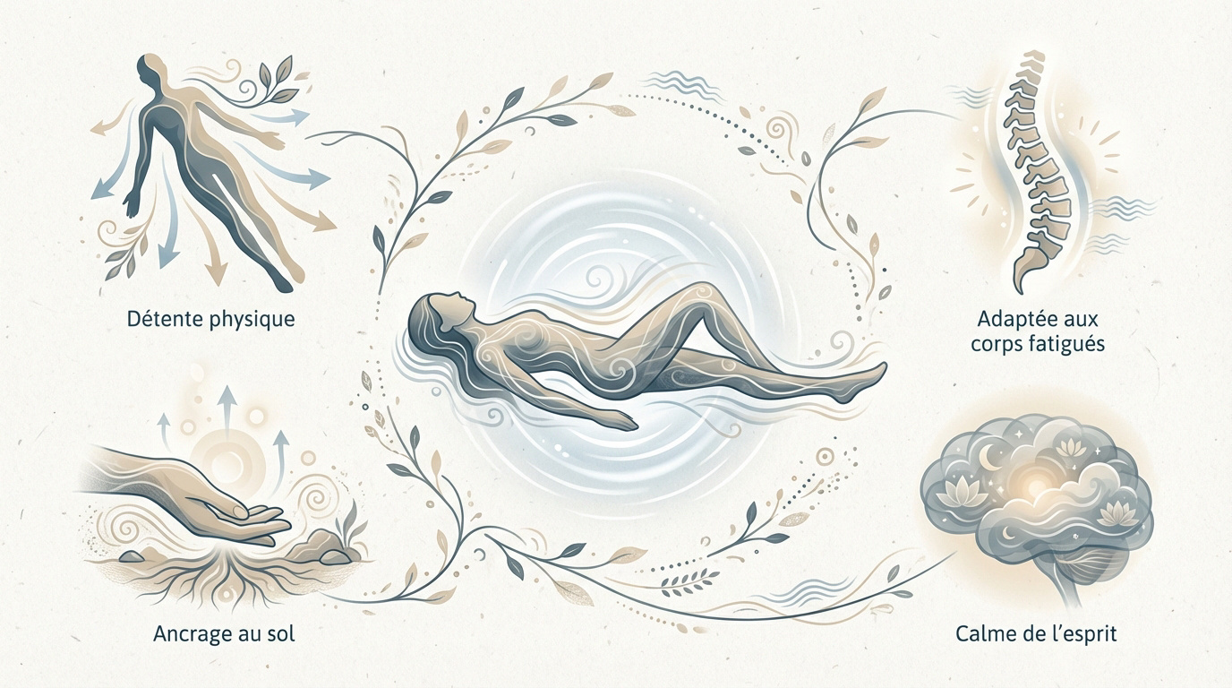 Illustration zen évoquant la sérénité et le bien-être organique lors d'une séance de méditation