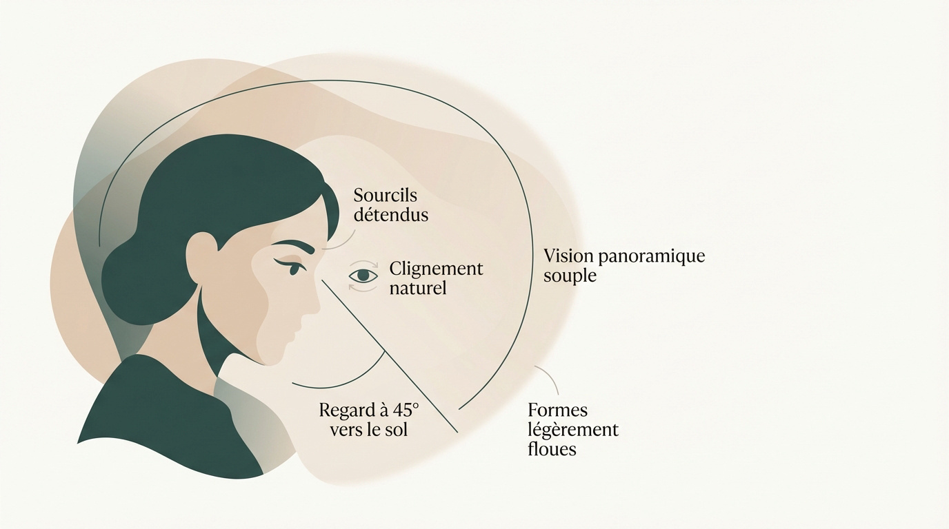 Illustration d'une méditation avec regard posé et vision panoramique