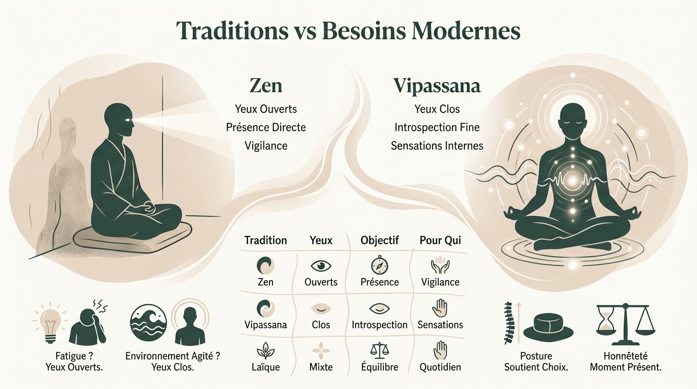 Infographie traditions Zen et Vipassana