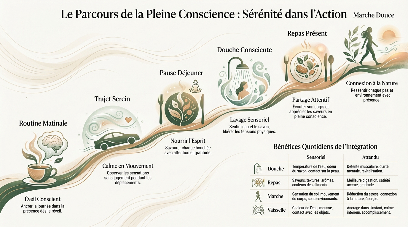 Parcours visuel pour intégrer la méditation de pleine conscience dans sa routine quotidienne