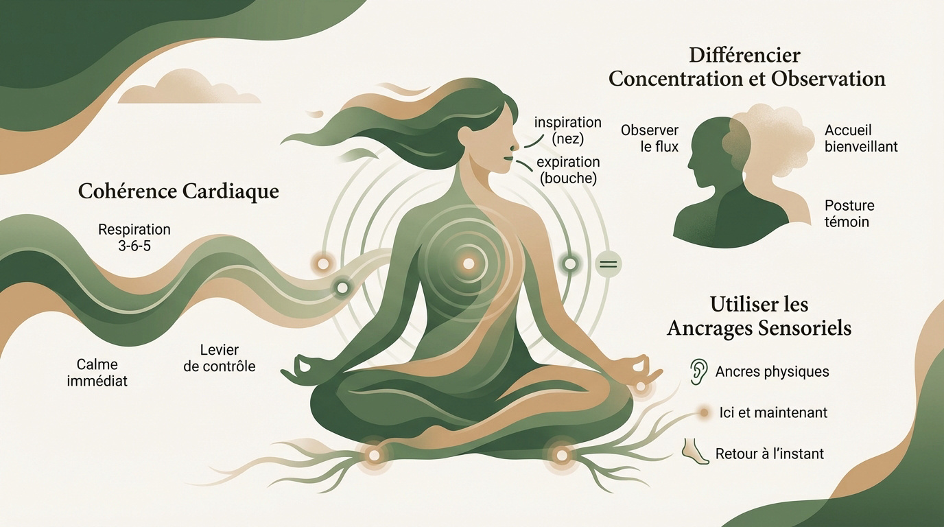 Exercices de respiration et d'ancrage sensoriel pour la méditation