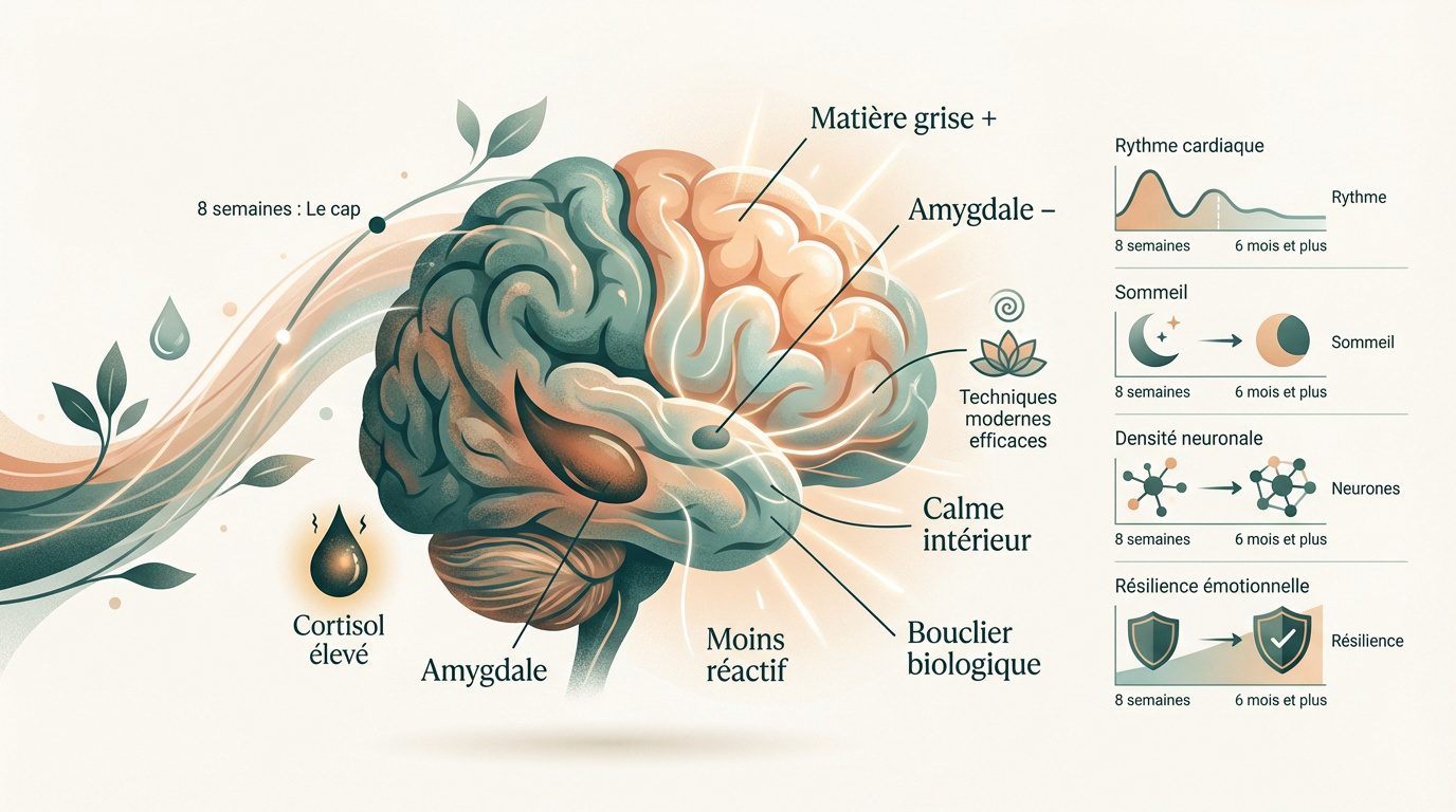 Représentation de la transformation du cerveau après huit semaines de méditation régulière
